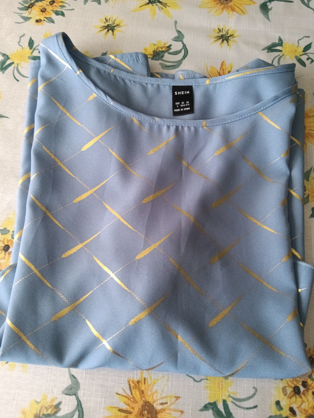 Blue & Gold Patterned Ruffle Sleeve Blouse - Picture 11 of 12